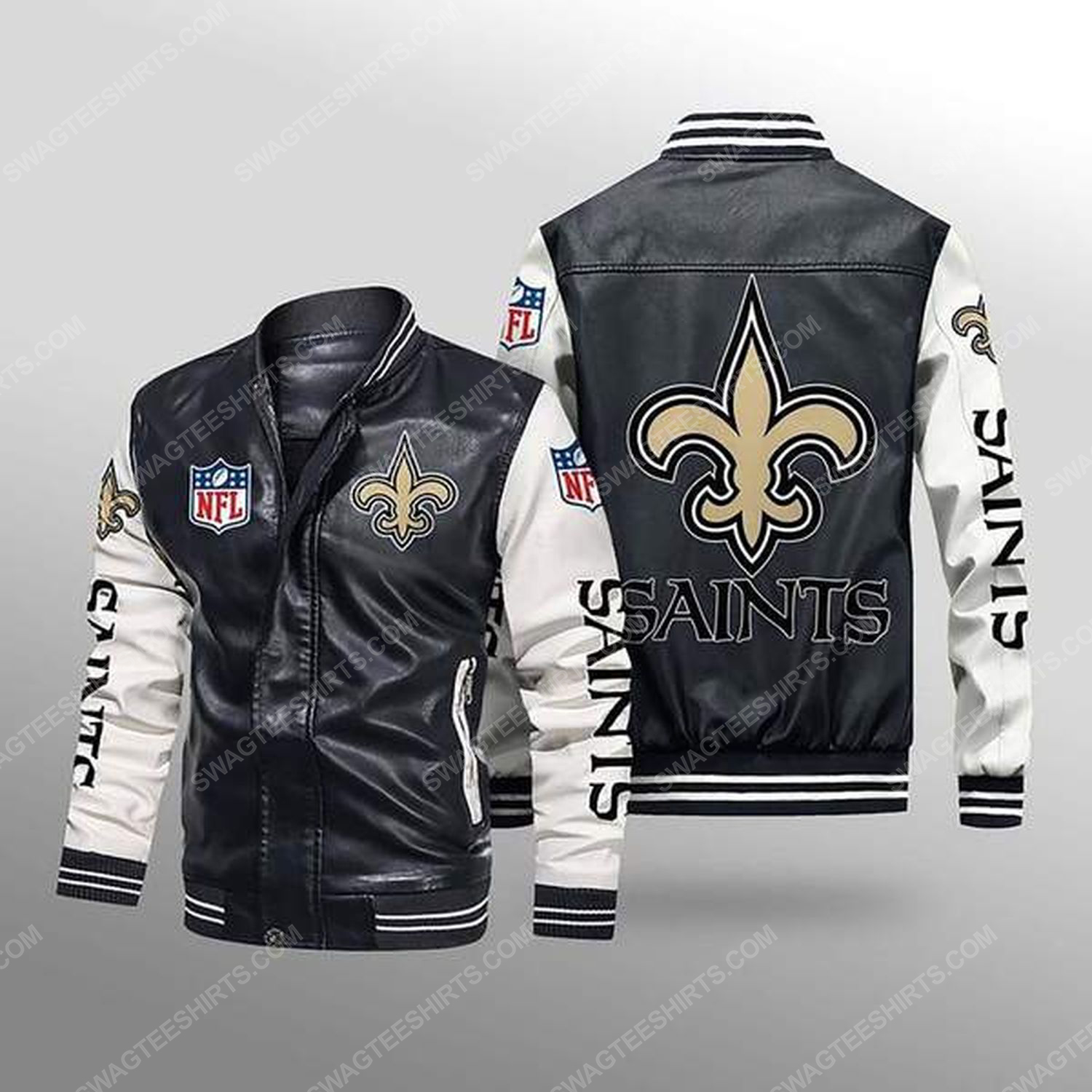 New orleans saints all over print leather bomber jacket