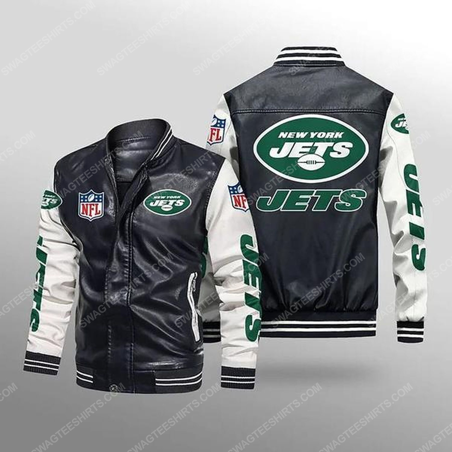 [special edition] New york jets all over print leather bomber jacket – maria