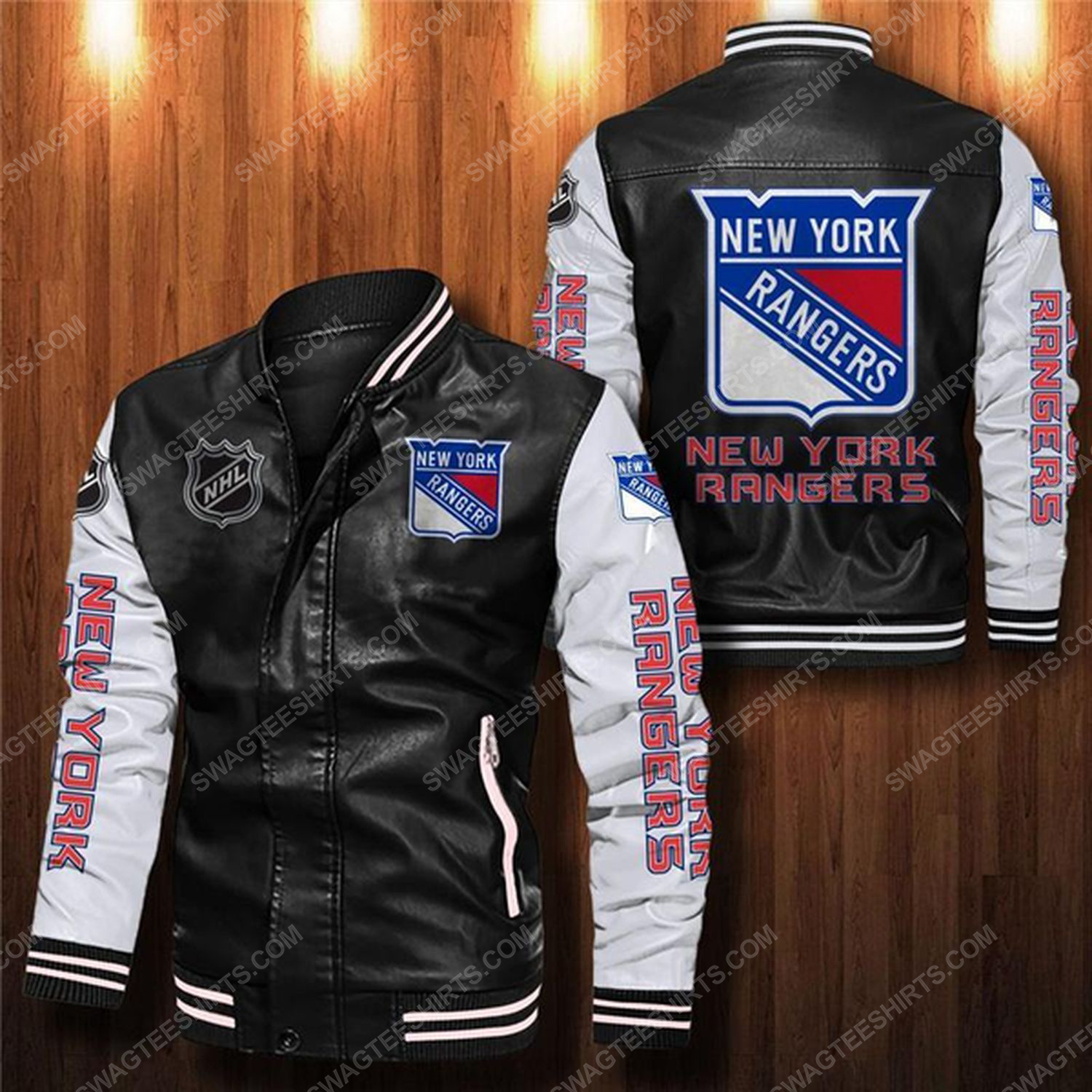 [special edition] New york rangers all over print leather bomber jacket – maria