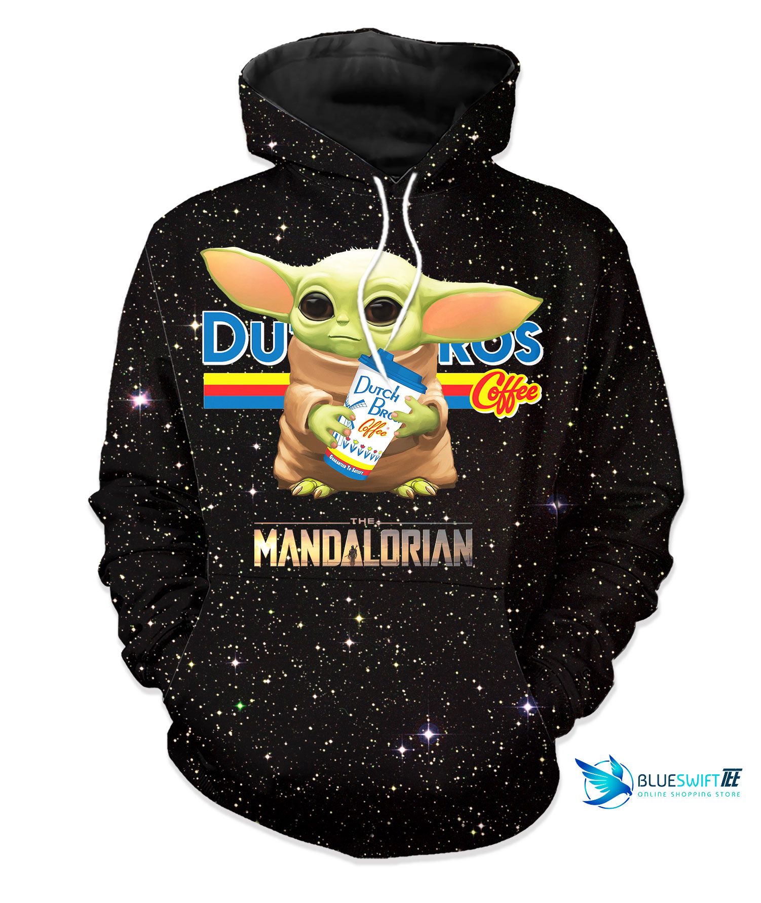 Baby Yoda hug Dutch-Bros Coffee The Mandalorian 3D All Over Printed Hoodie