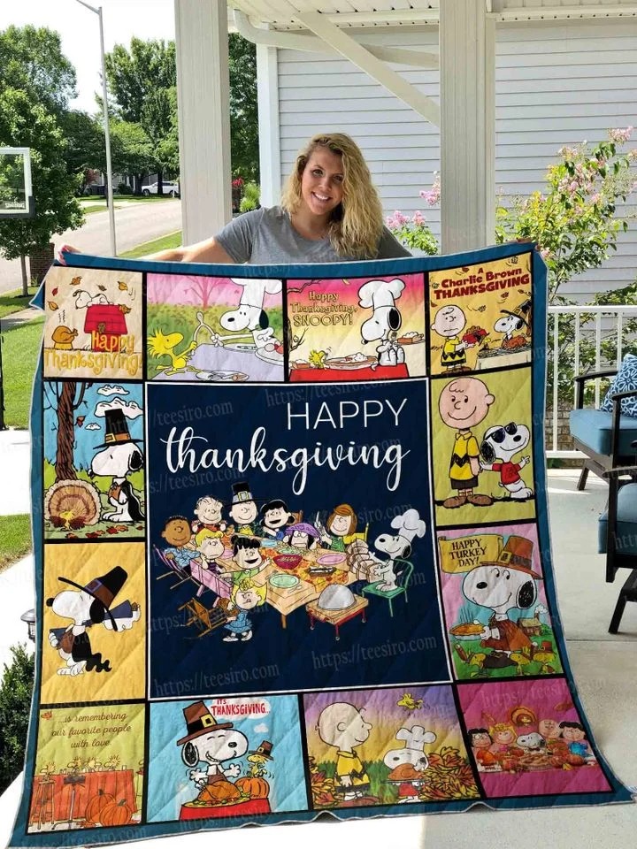 Snoopy peanuts happy thanksgiving quilt blanket