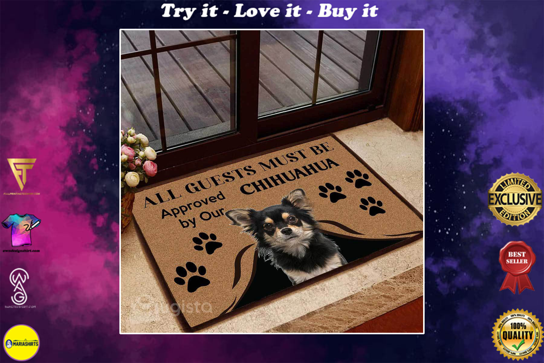 [special edition] all guests must be approved by our chihuahua doormat – maria