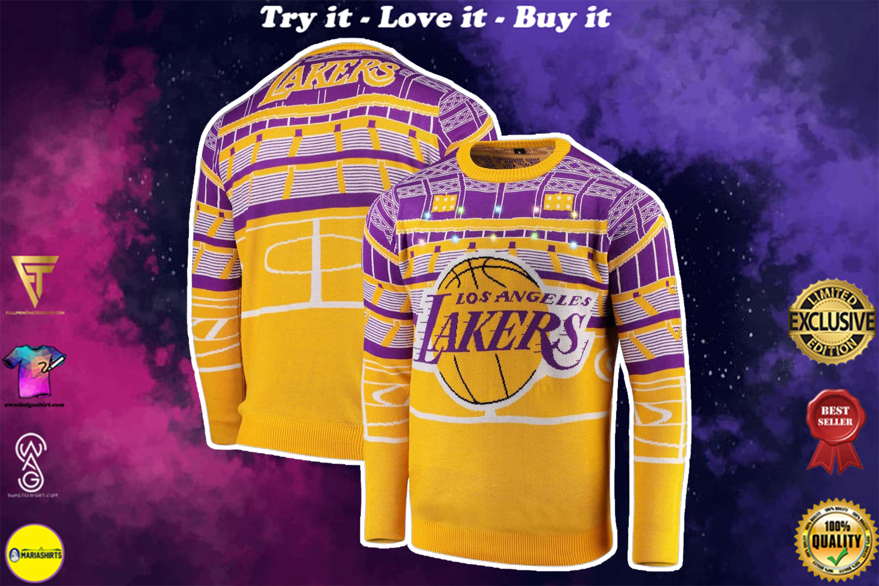 [special edition] los angeles lakers champions all over printed ugly christmas sweater – maria