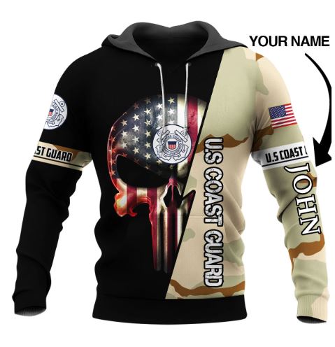 Personalized Custom Name US Armed Force Punisher Skull Hoodie-US Coast Guard