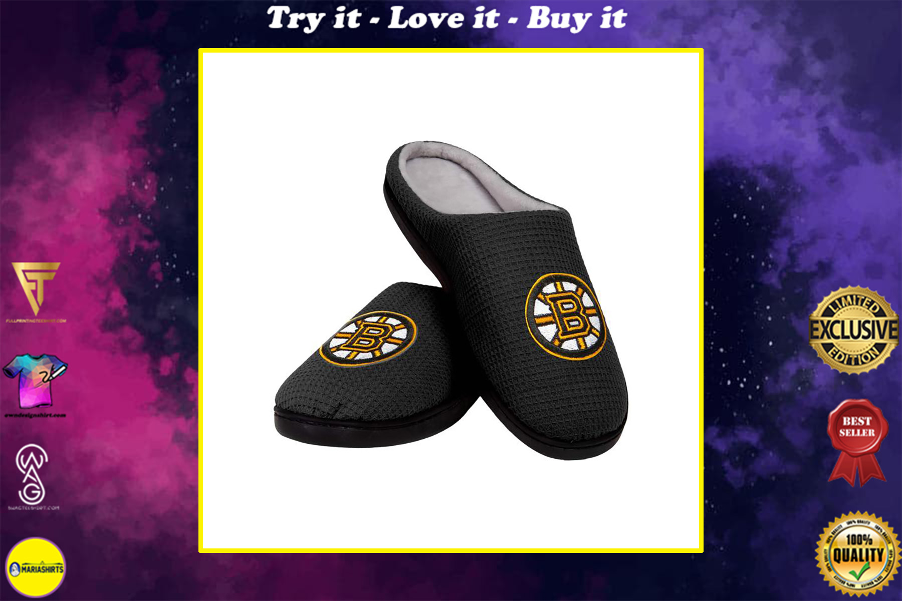 [special edition] national hockey league boston bruins full over printed slippers – maria