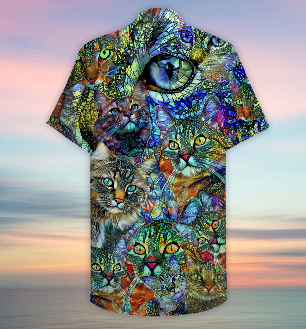 Amazing kaleidoscope cat unisex hawaiian shirt- pic 2