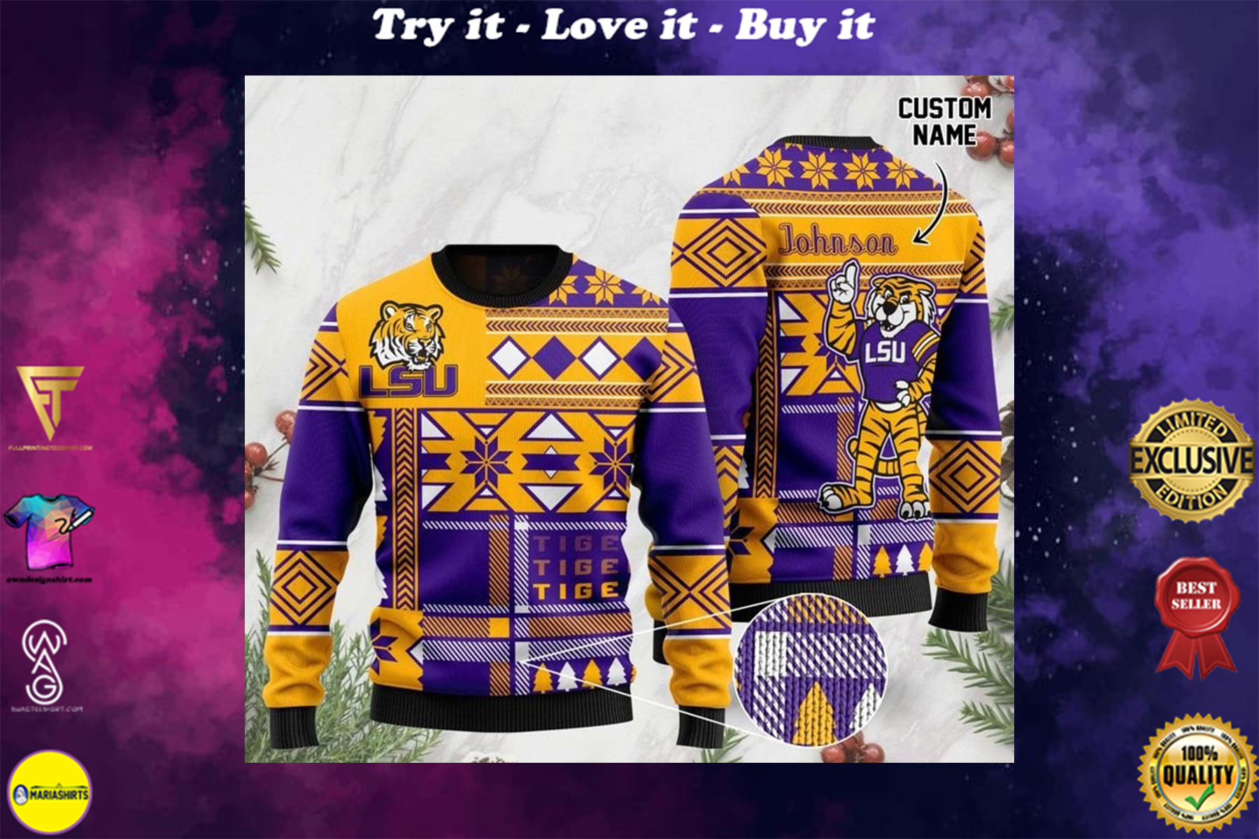 [special edition] custom name lsu tigers football christmas ugly sweater – maria