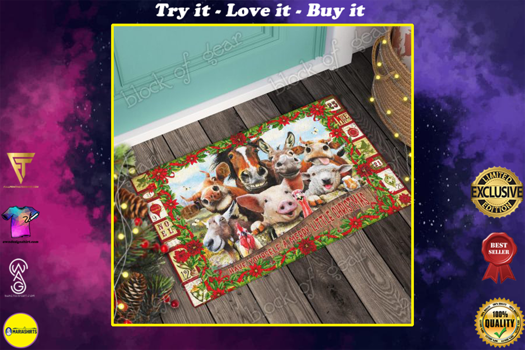christmas farm animals have yourself a merry little christmas doormat