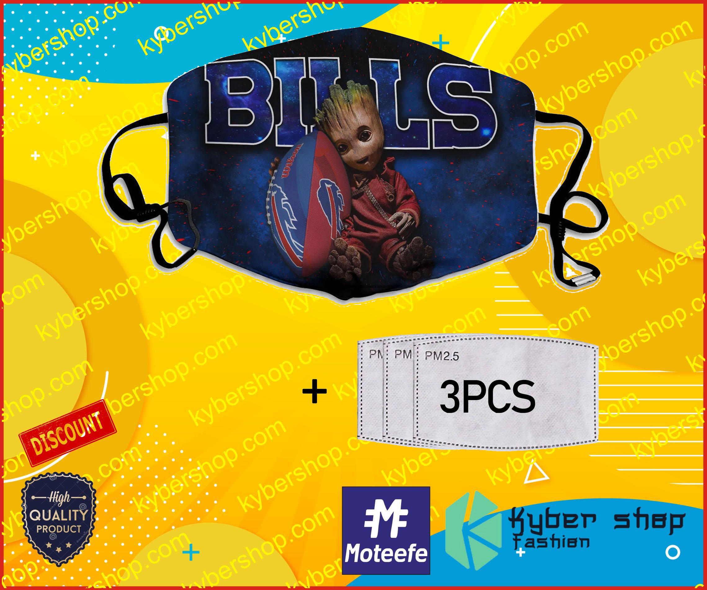 Baby Groot I Love Buffalo Bills Face Mask 4
