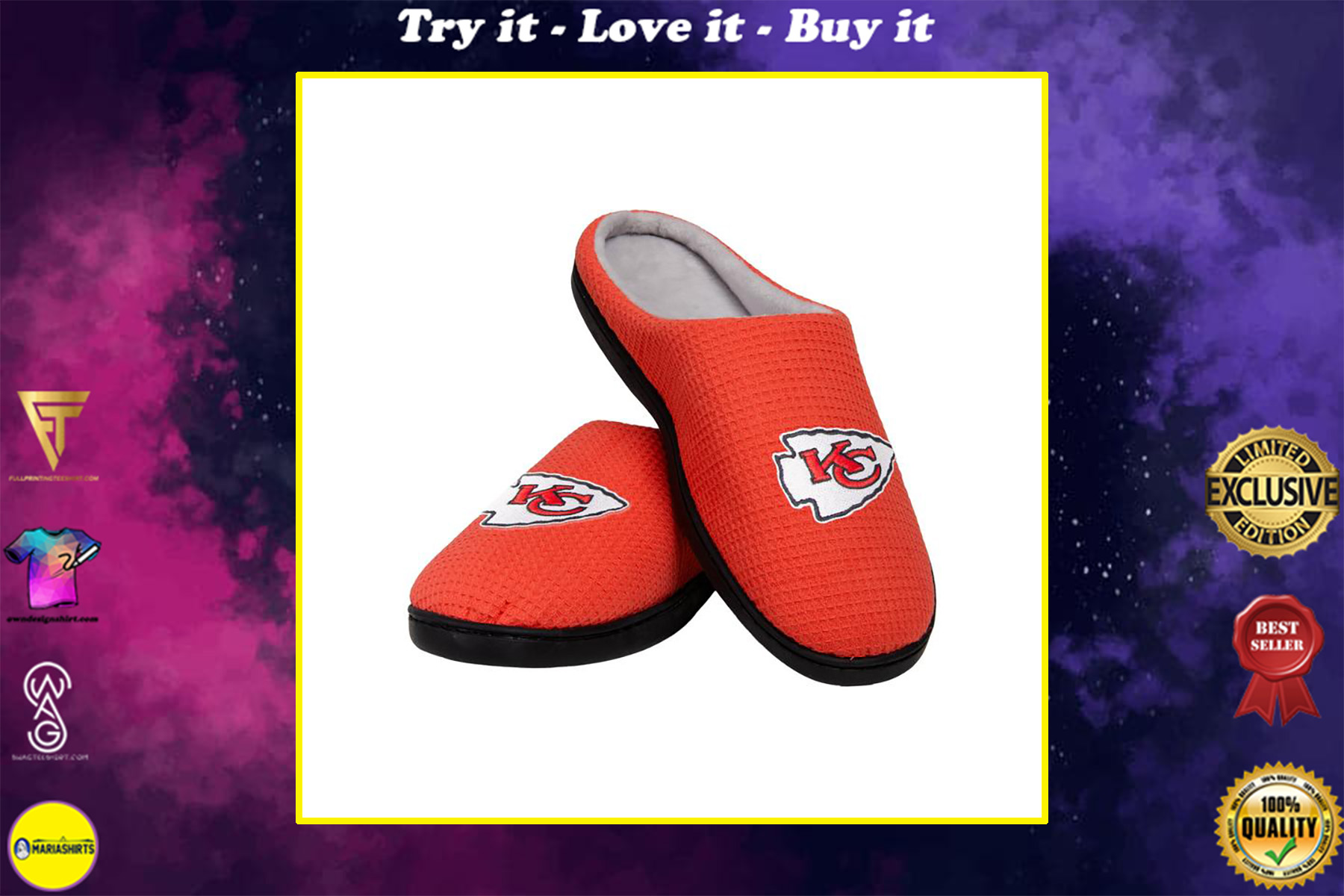 [special edition] kansas city chiefs football team full over printed slippers – maria