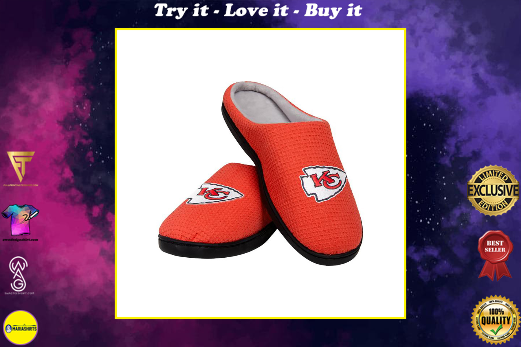 kansas city chiefs football team full over printed slippers