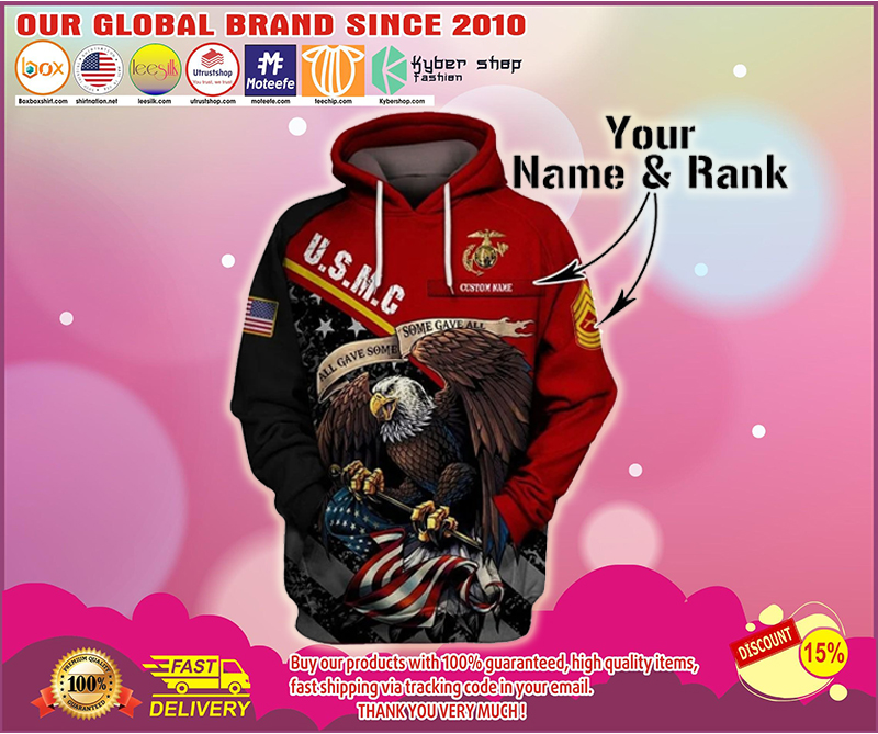 US marine corps personalized custom name rank 3d hoodie 3