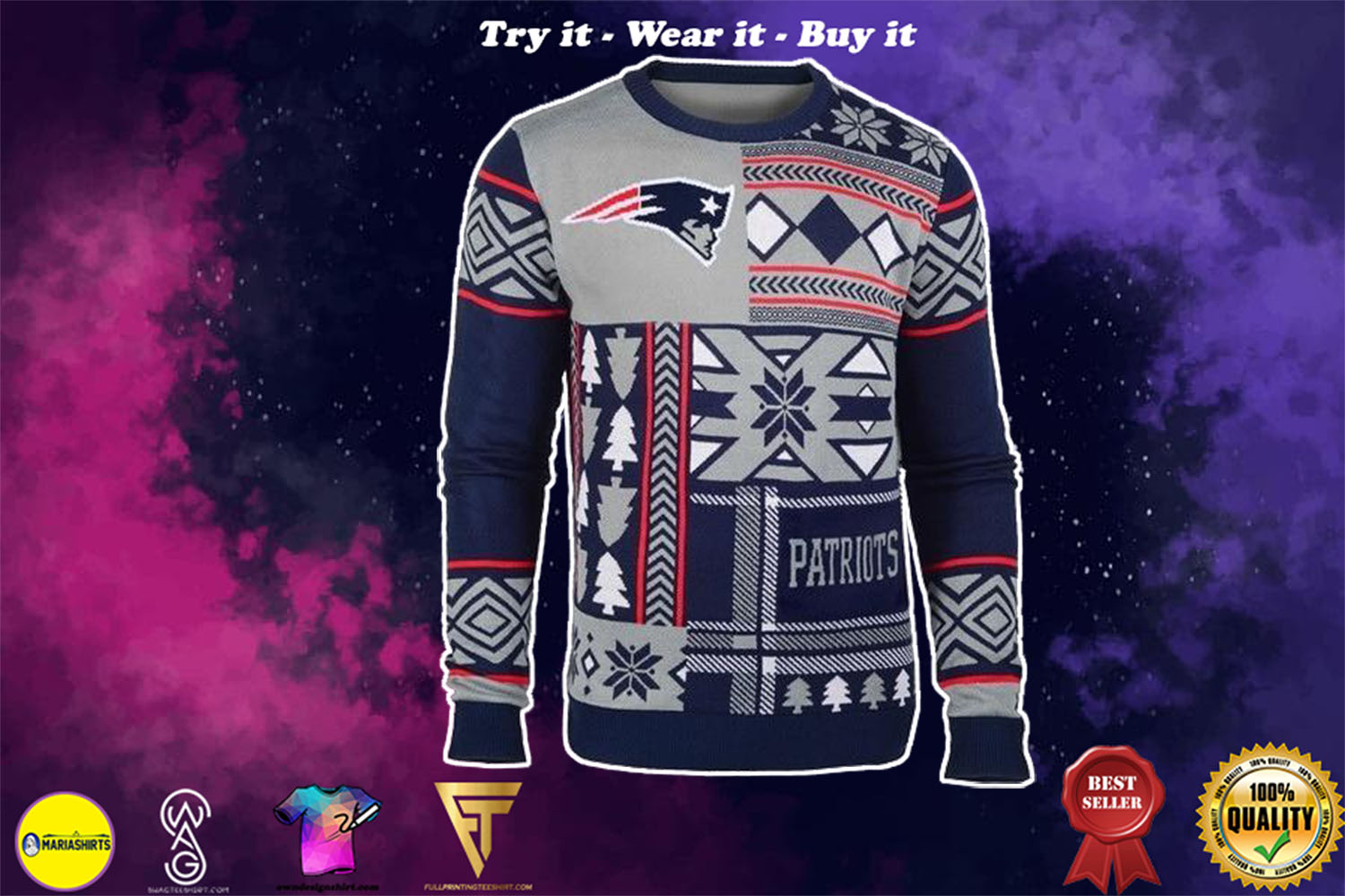 new england patriots patches ugly christmas sweater