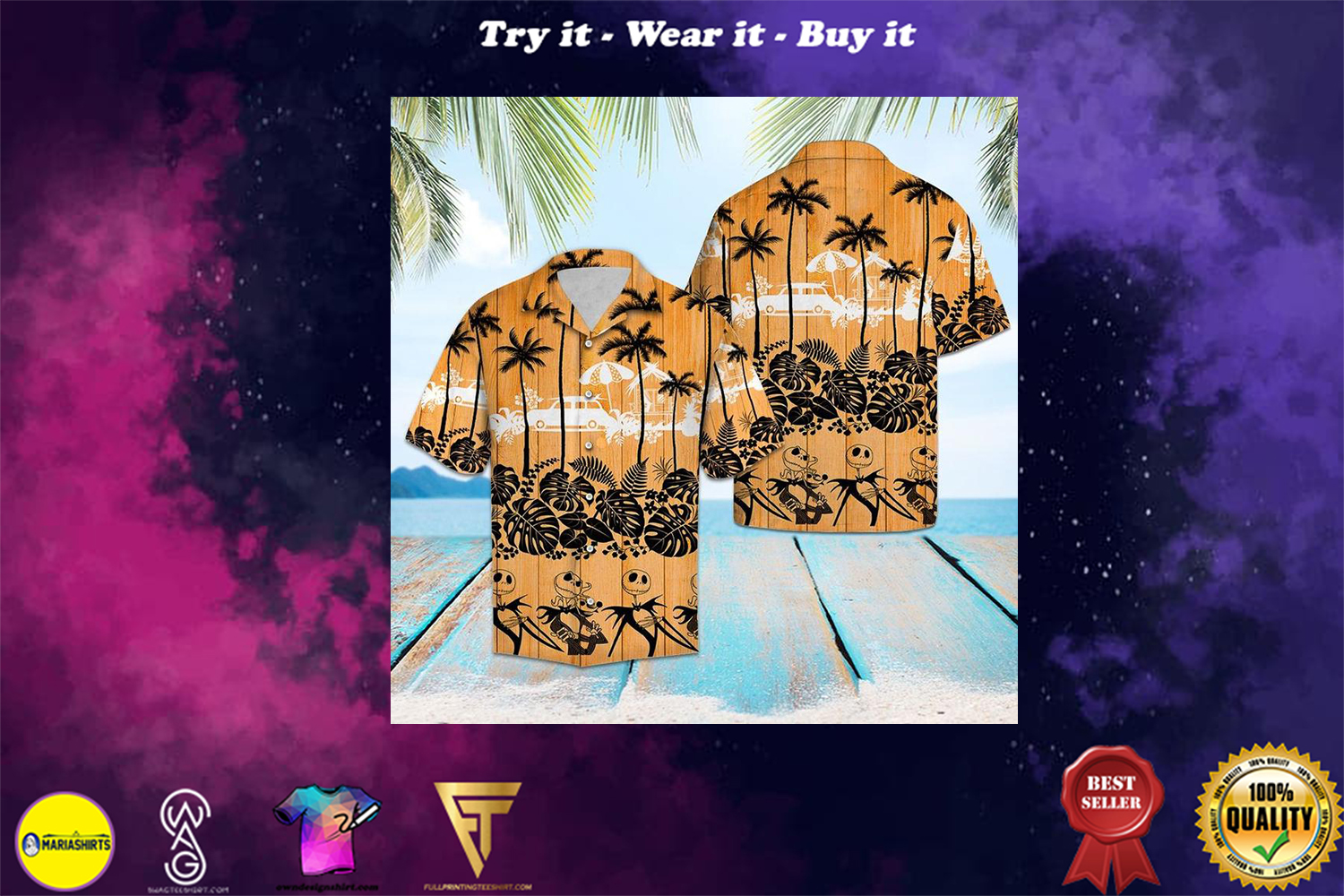 jack skellington aloha tropical full printing hawaiian shirt
