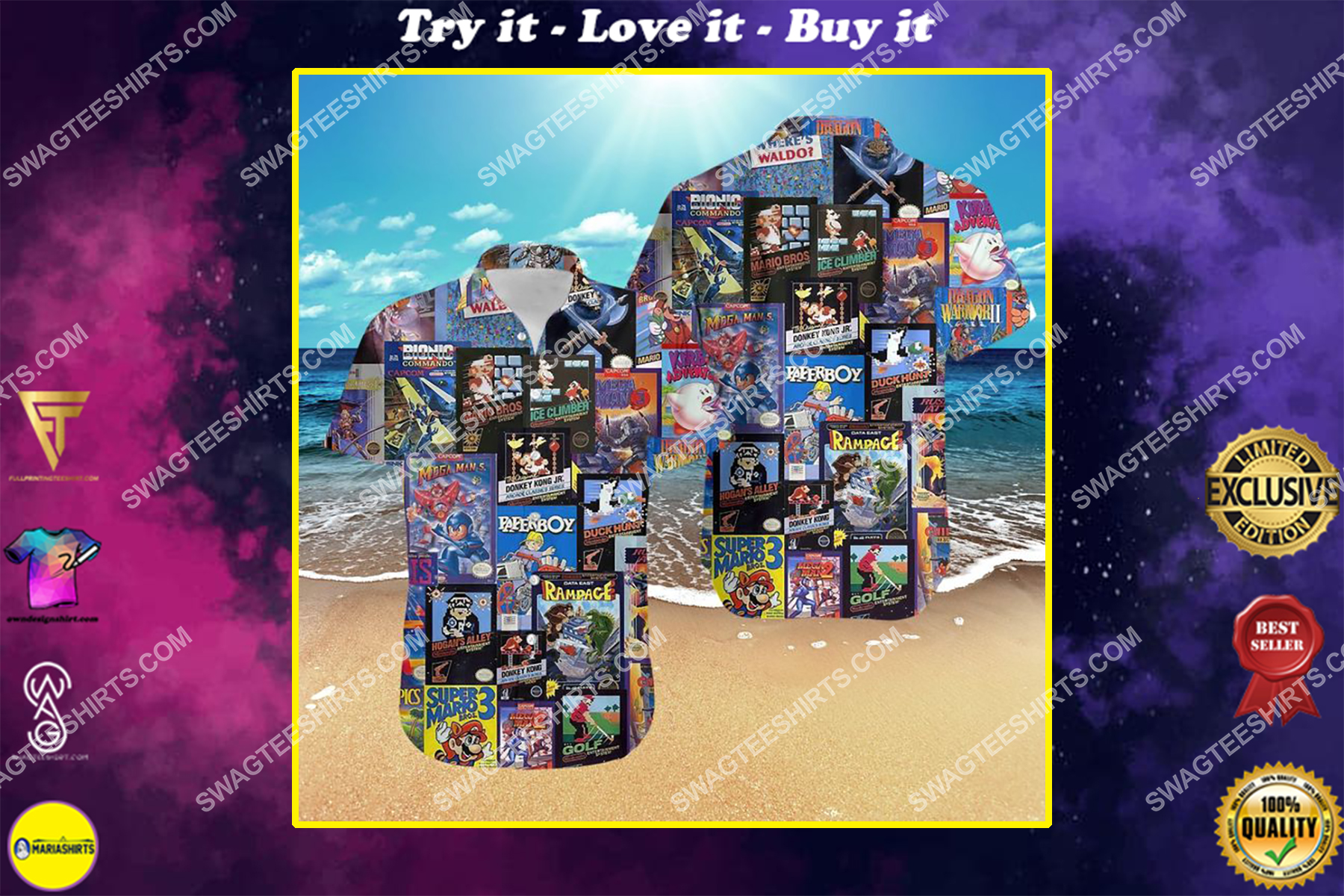 retro video game all over print hawaiian shirt