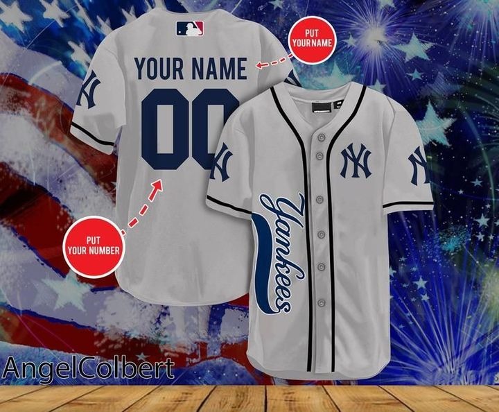New York Yankees Personalized Name And Number Baseball Jersey Shirt - Grey