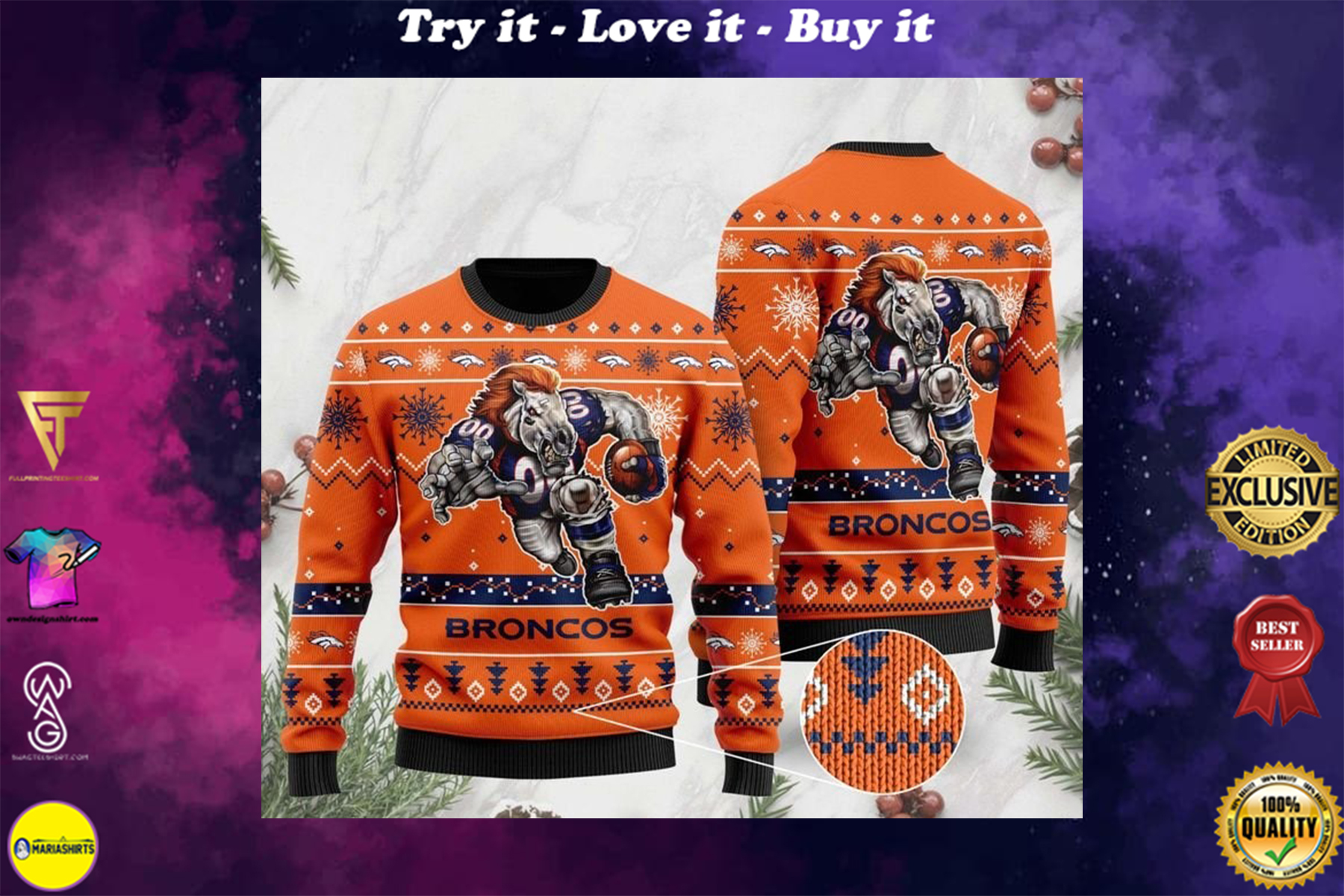 [special edition] the denver broncos football team christmas ugly sweater – maria