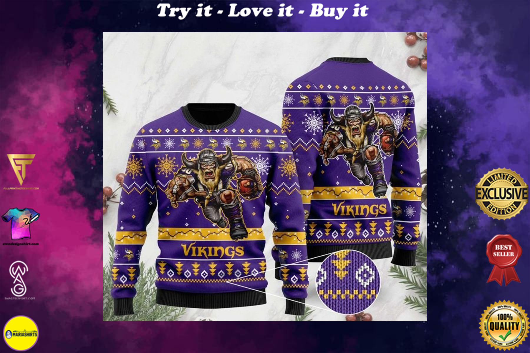 [special edition] the minnesota vikings football team christmas ugly sweater – maria