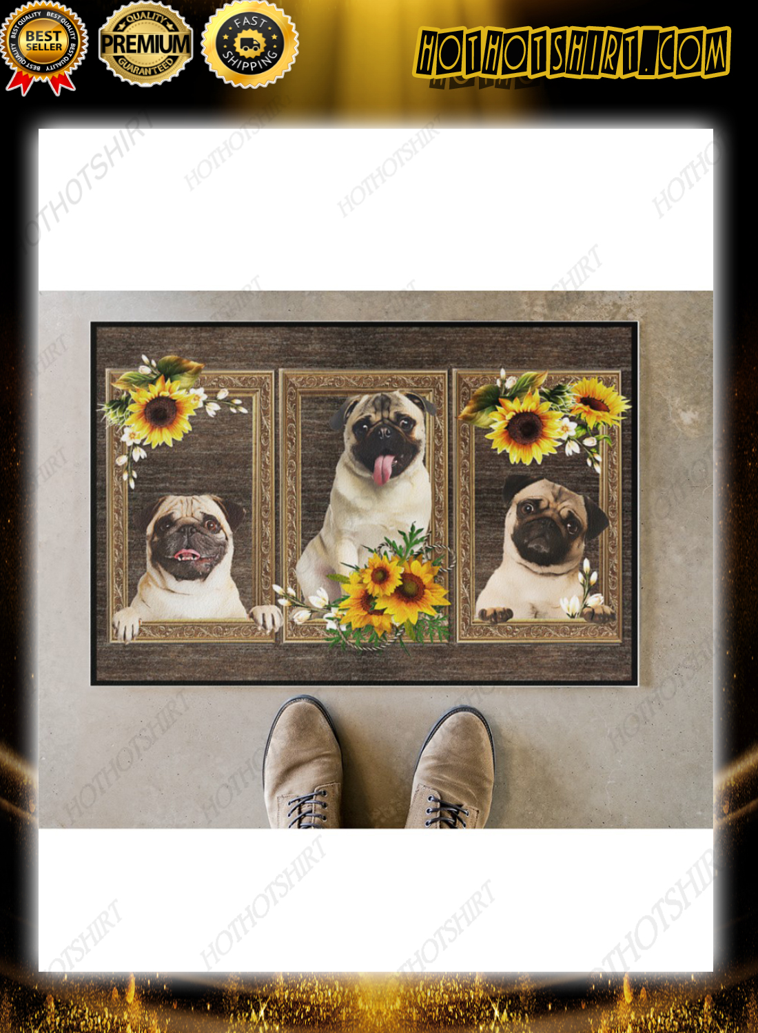 Pug sunflower doormat