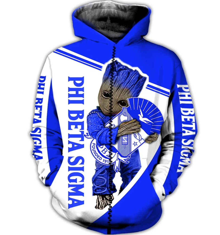 Groot hug Phi Beta Sigma all over printed 3D zip hoodie
