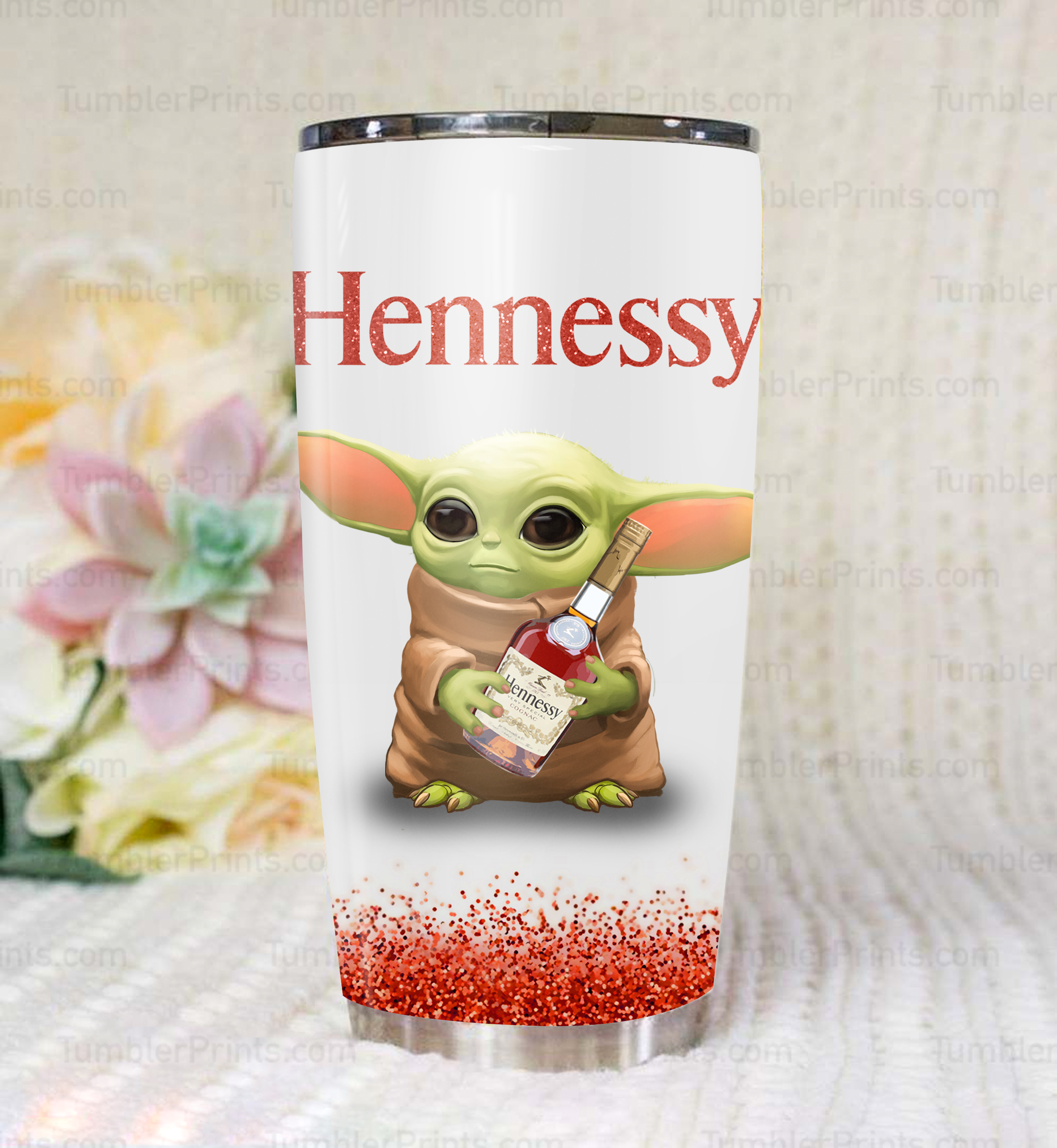 Baby yoda and hennessy steel tumbler 1
