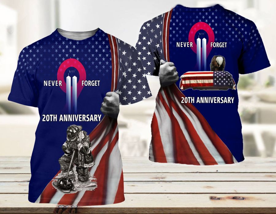 Patriot firefighter 911 20th anniversary never forget 3d printed hoodie 1
