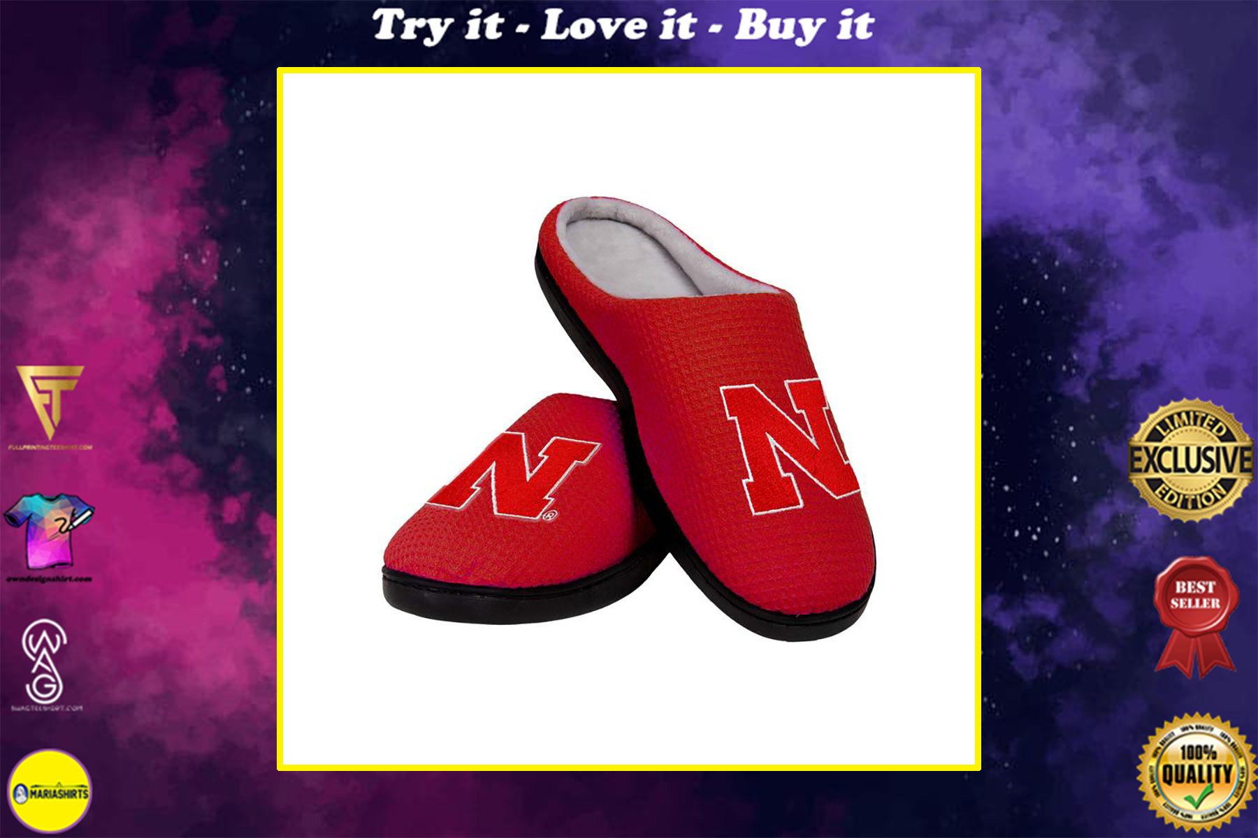 [special edition] nebraska cornhuskers football full over printed slippers – maria