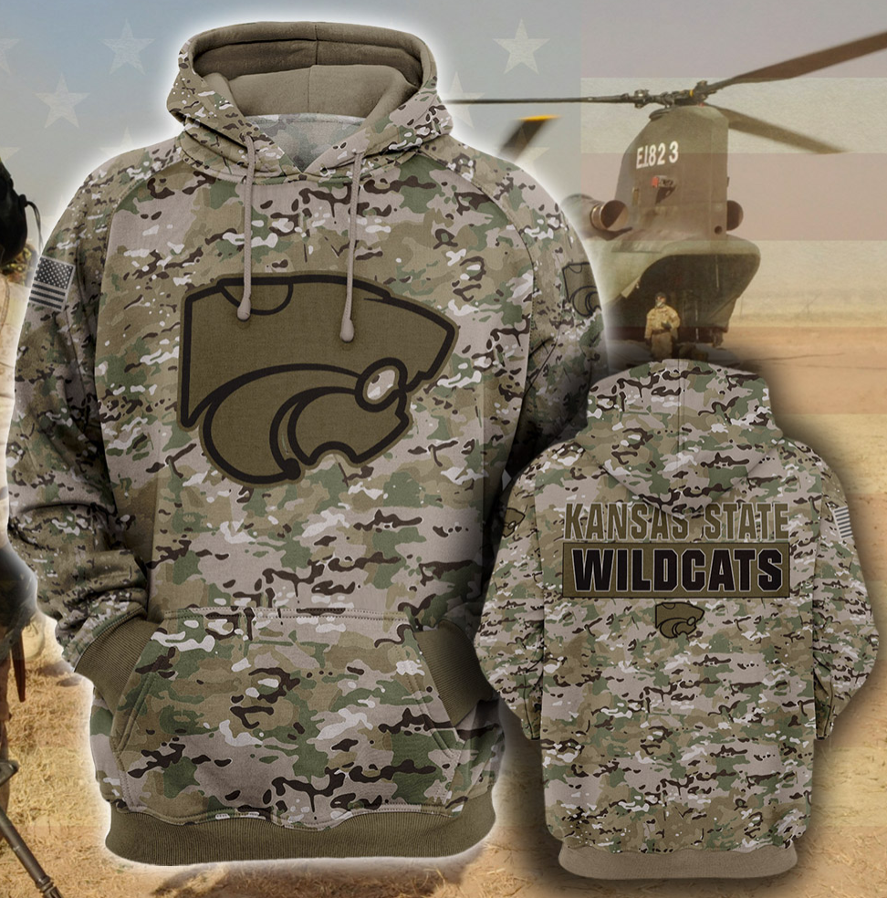 Army camo Kansas State Wildcats all over printed 3D hoodie