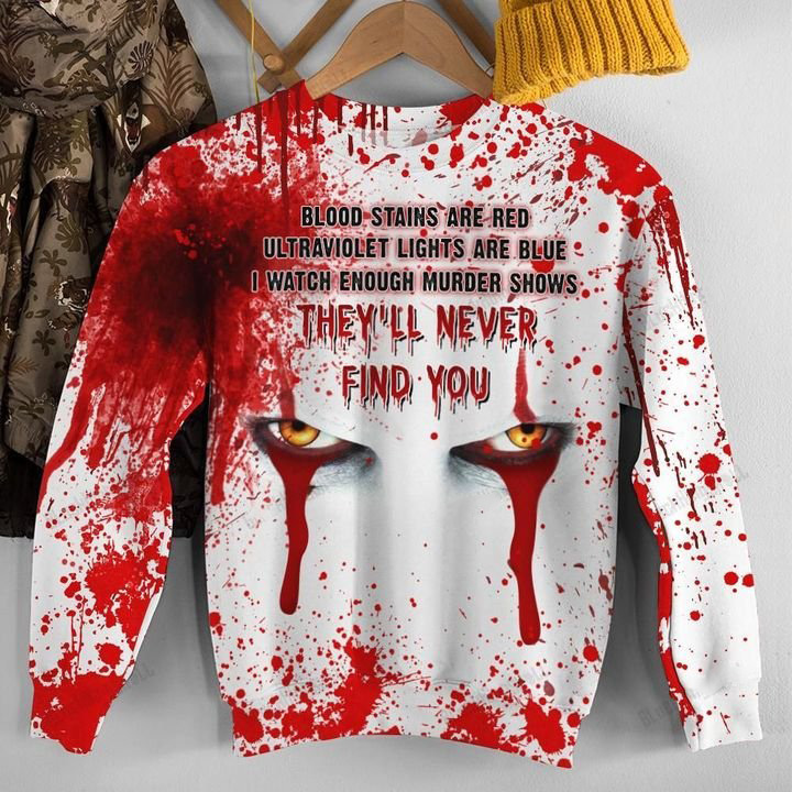 Pennywise IT They'll Never Find You Crossed Eyes 3D All Over Print Shirt 3