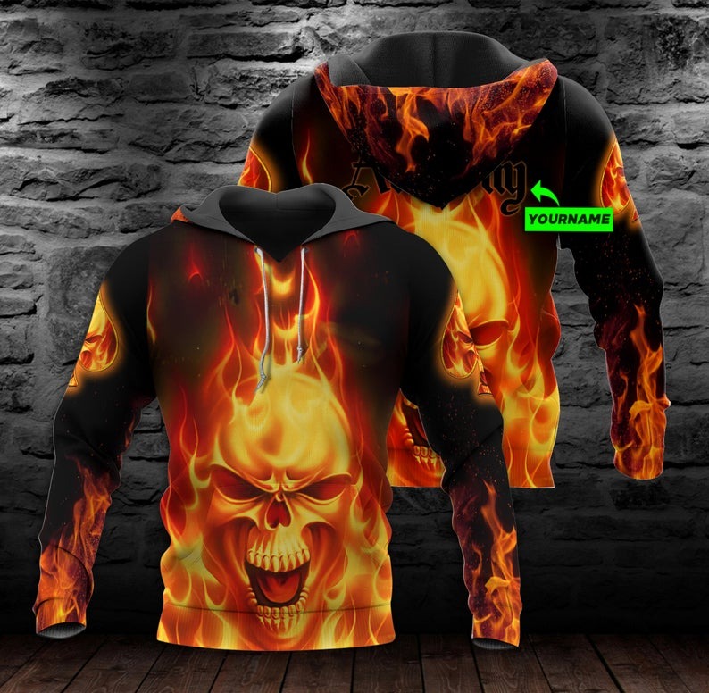 Personalized All Over Printed Hoodie 3D Fire Skull