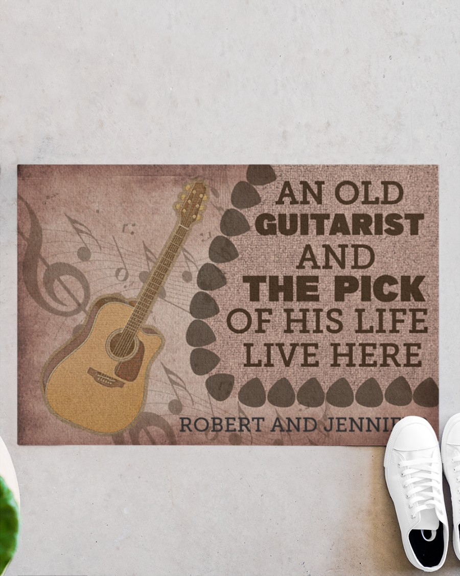 Personalized An Old Guitar And The Pick Of His Life Live Here Doormat 1