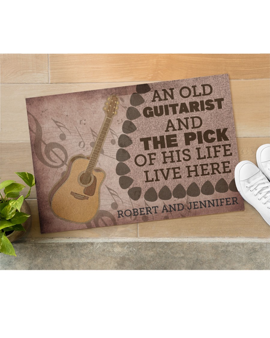 Personalized An Old Guitar And The Pick Of His Life Live Here Doormat 3