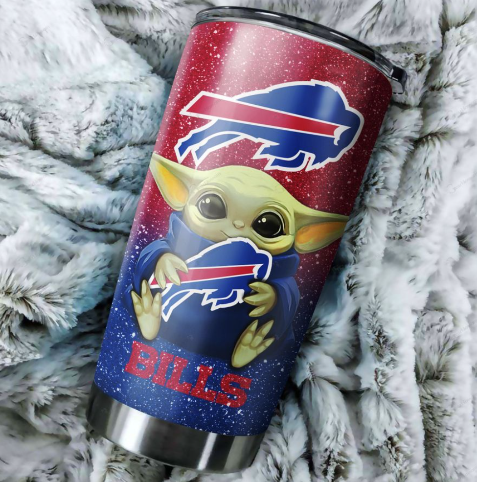 Personalized Baby Yoda hug Buffalo Bills tumbler 1