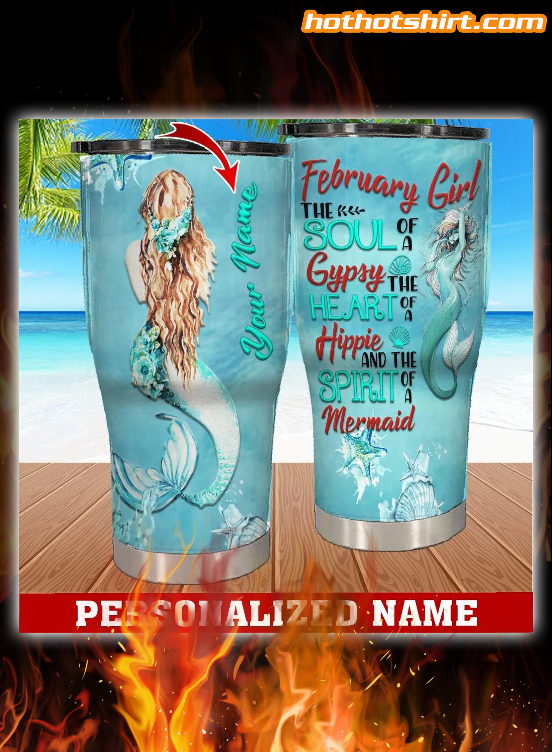 Personalized Custom Name February Girl Mermaid Tumbler 1