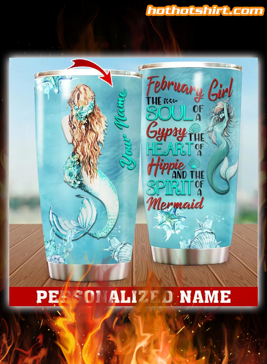 Personalized Custom Name February Girl Mermaid Tumbler