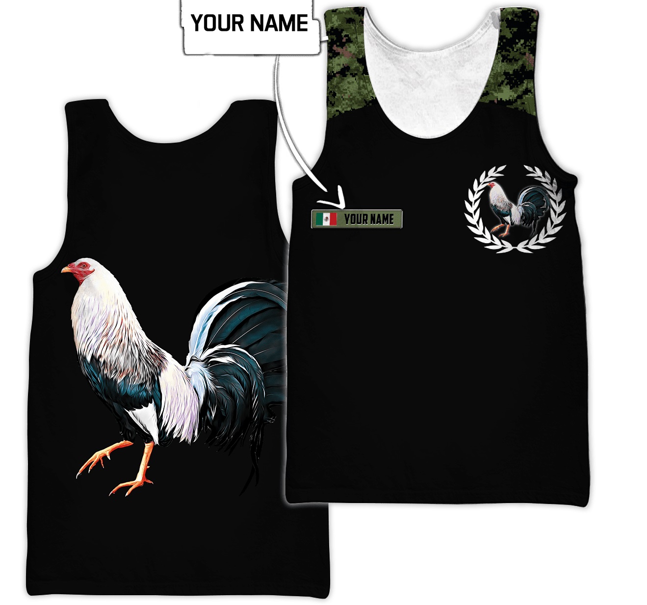 Personalized Mexican rooster camo 3d all over printed tank top
