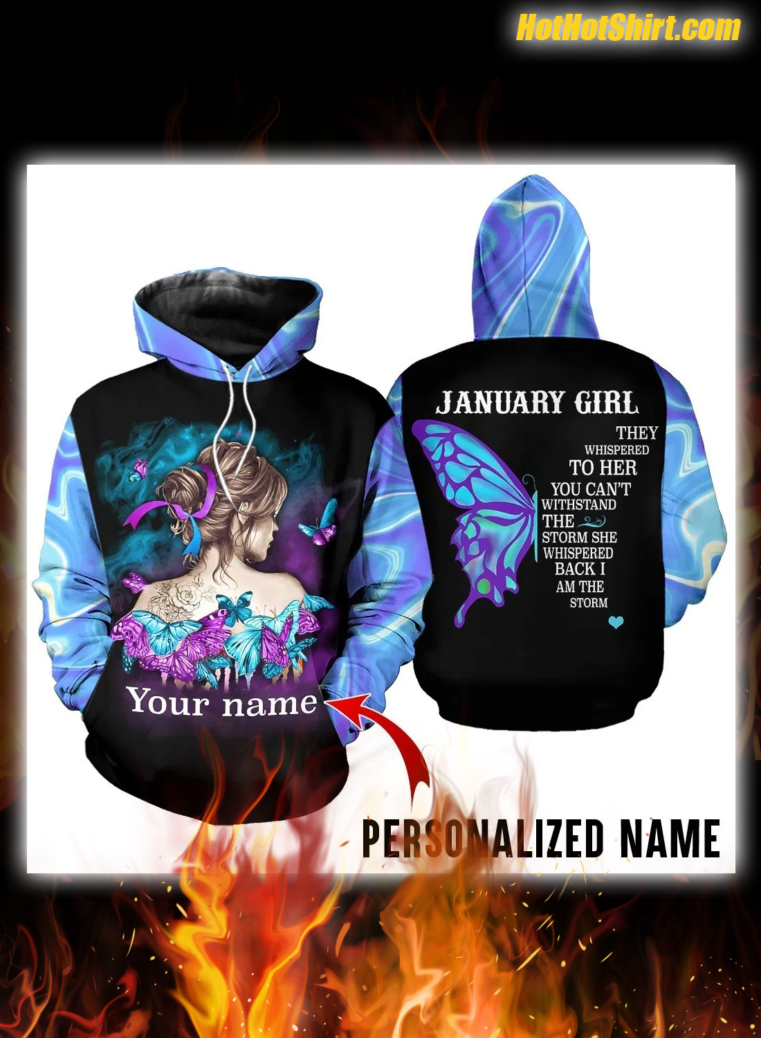 Personalized Name Butterfly January Girl 3D Hoodie