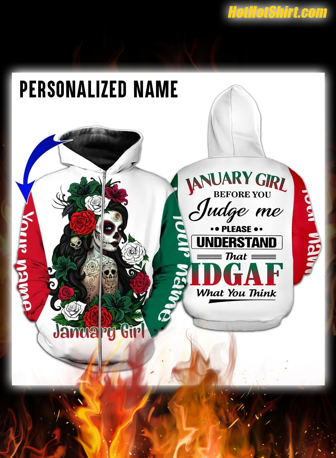 Personalized Name Mexico January Girl 3D Hoodie 1