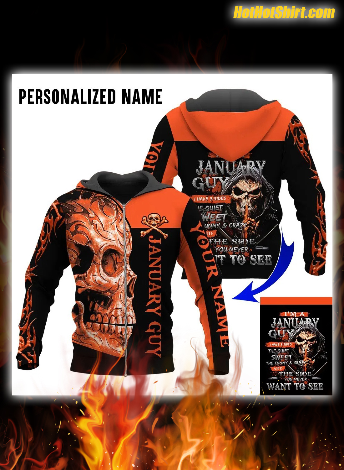 Personalized Name Skull I'm January Guy I Have 3 Sides Hoodie 1