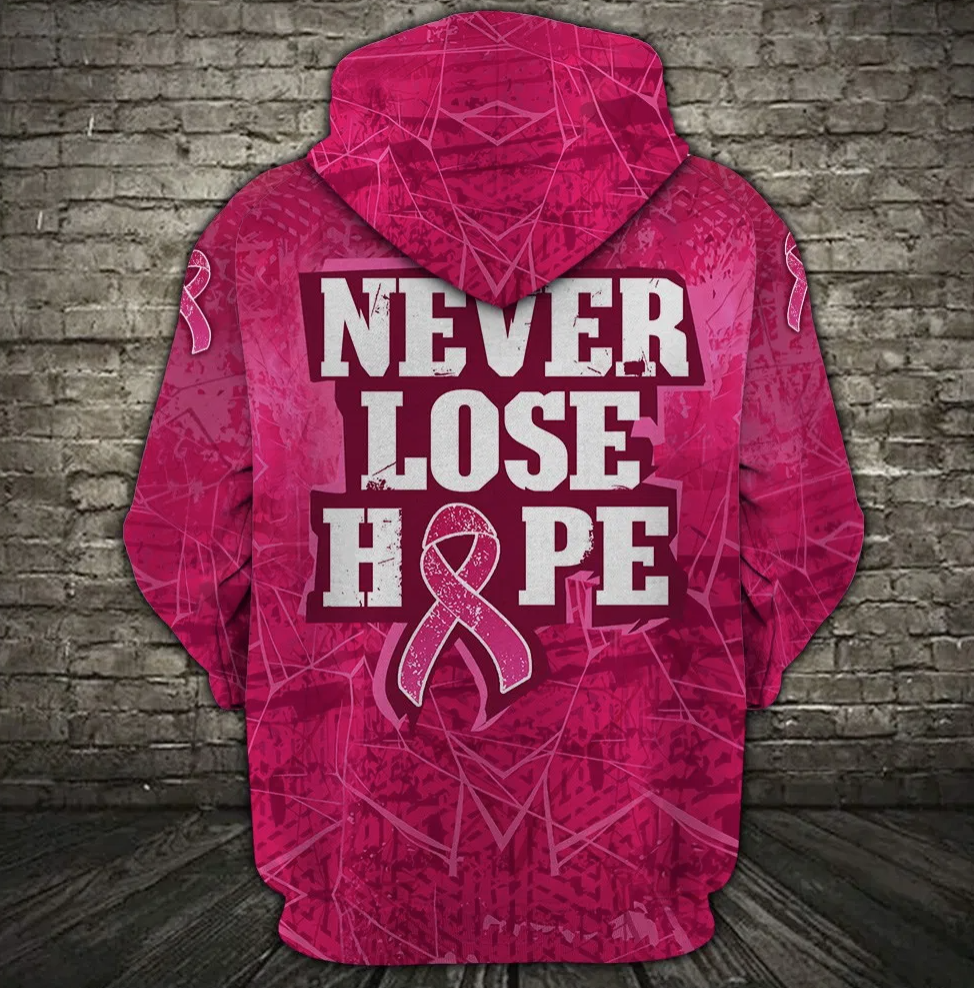 Personalized breast cancer never lose hope all over printed 3D hoodie 1