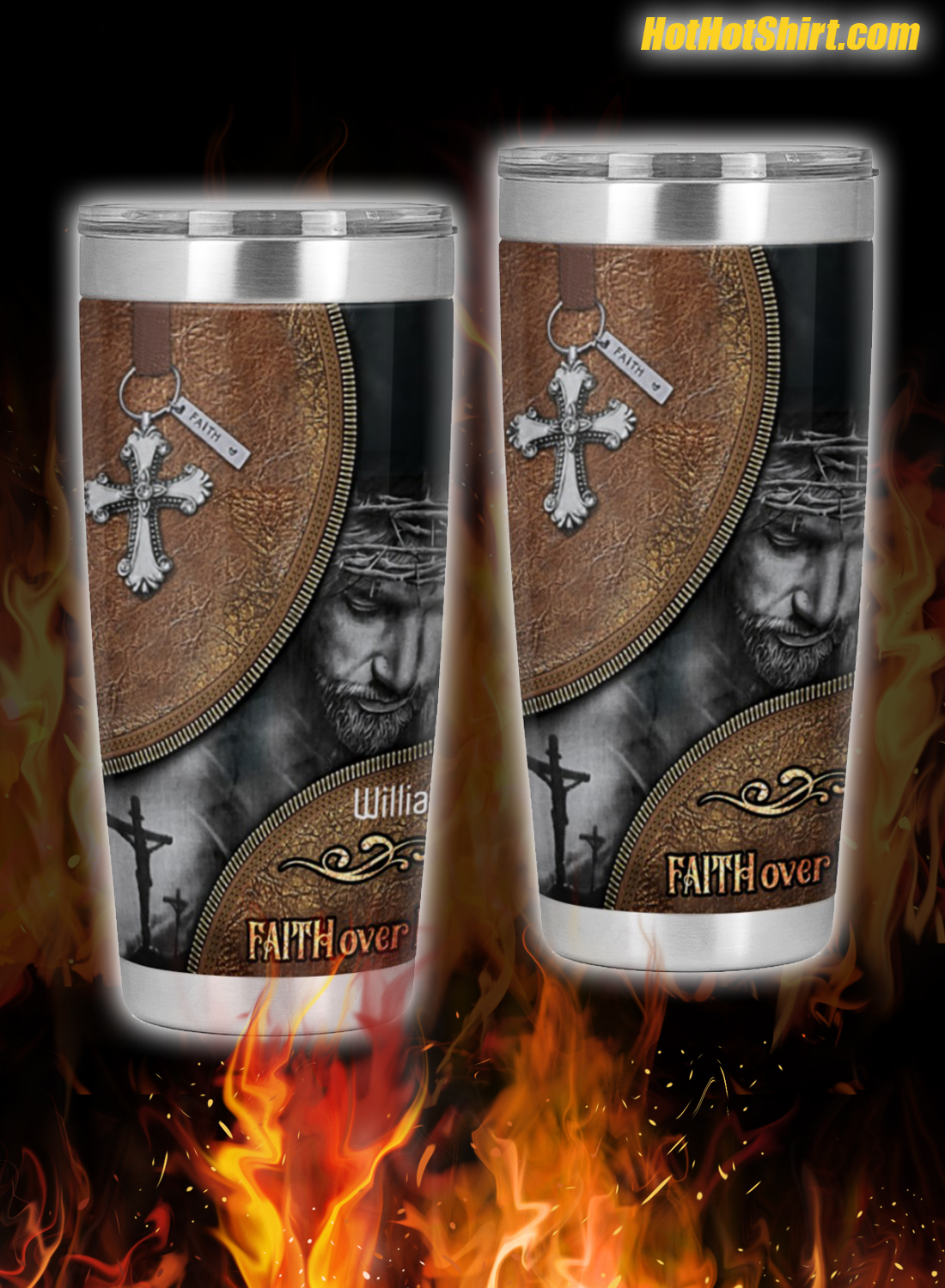 Personalized comtomize Jesus faith over fear tumbler