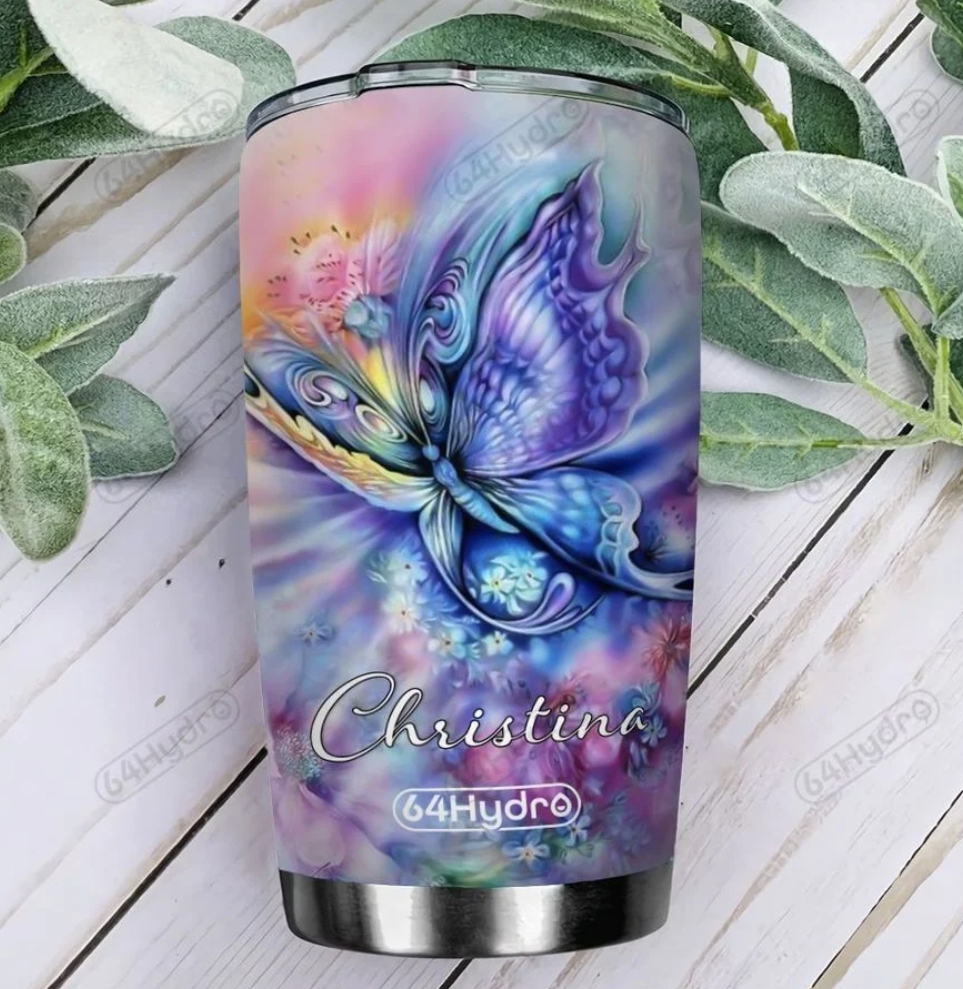 Personalized rainbow butterfly tumbler 2
