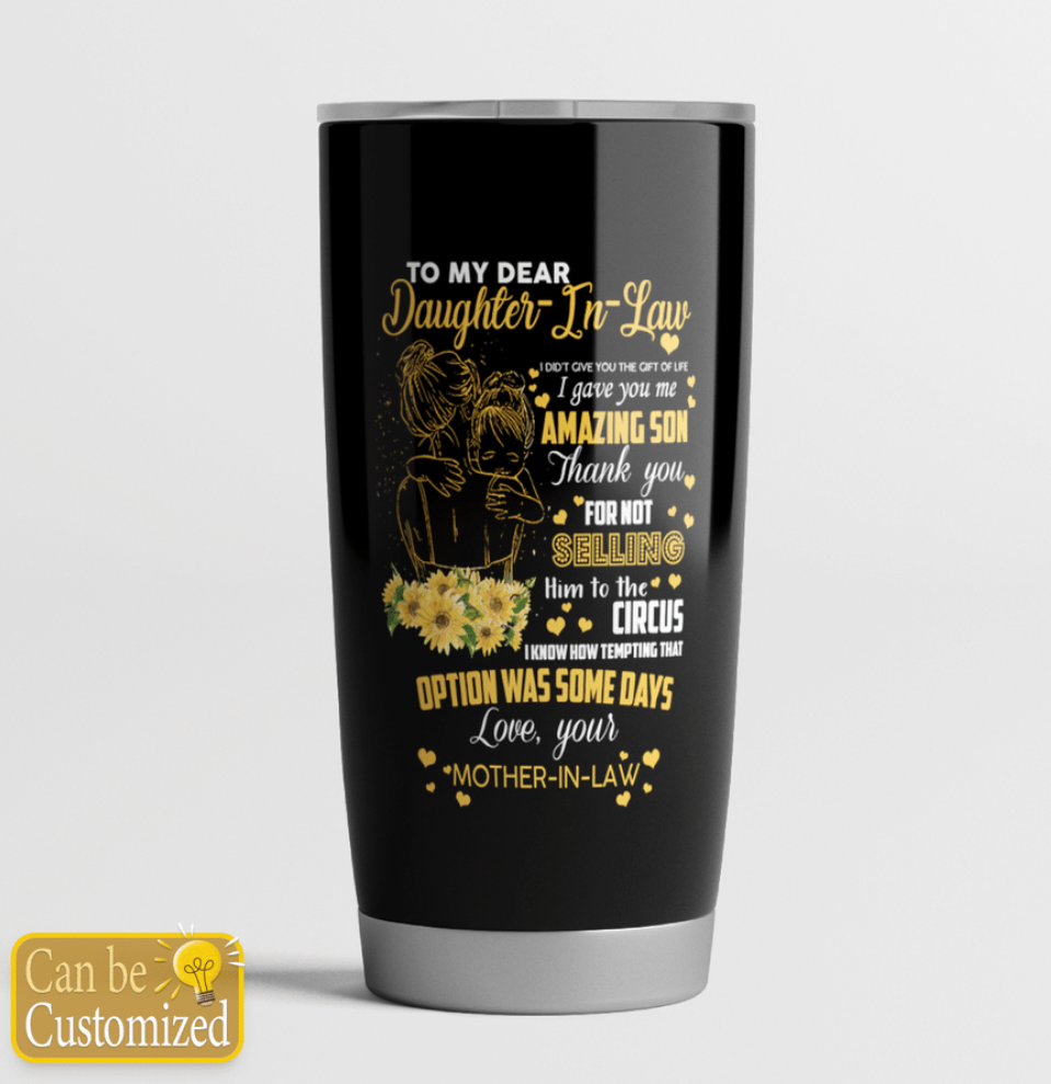 Personalized sunflower to my dear daughter in law tumbler 1