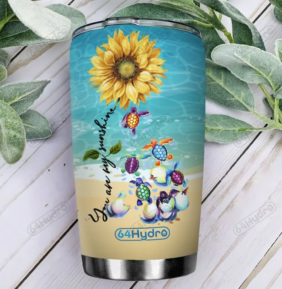 Personalized turtle and beach you are my sunshine tumbler 2