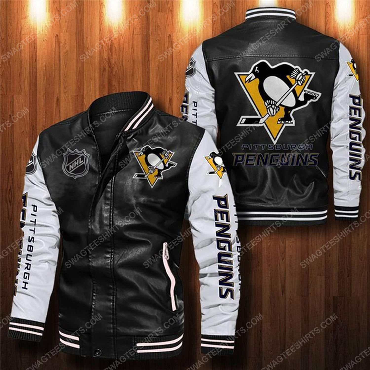 [special edition] Pittsburgh penguins all over print leather bomber jacket – maria