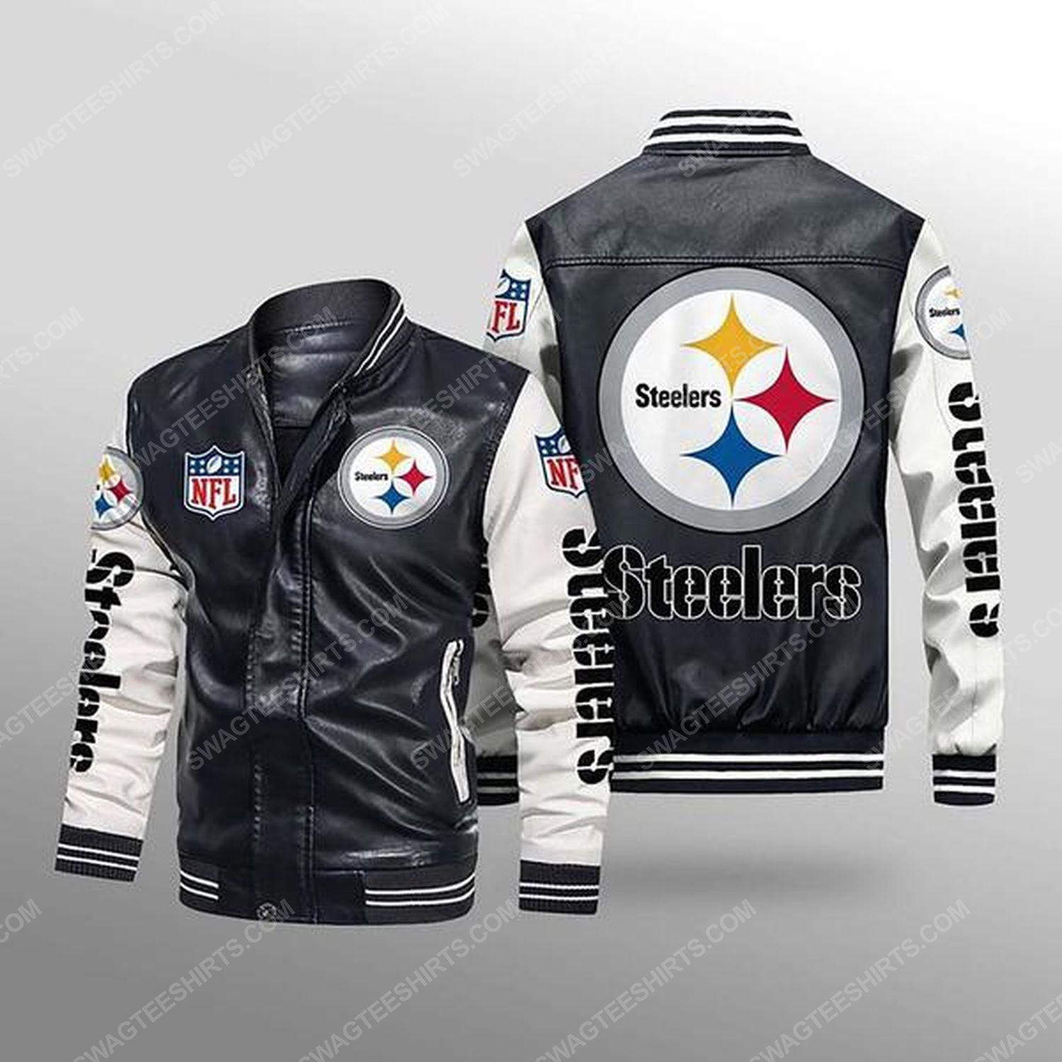 [special edition] Pittsburgh steelers all over print leather bomber jacket – maria