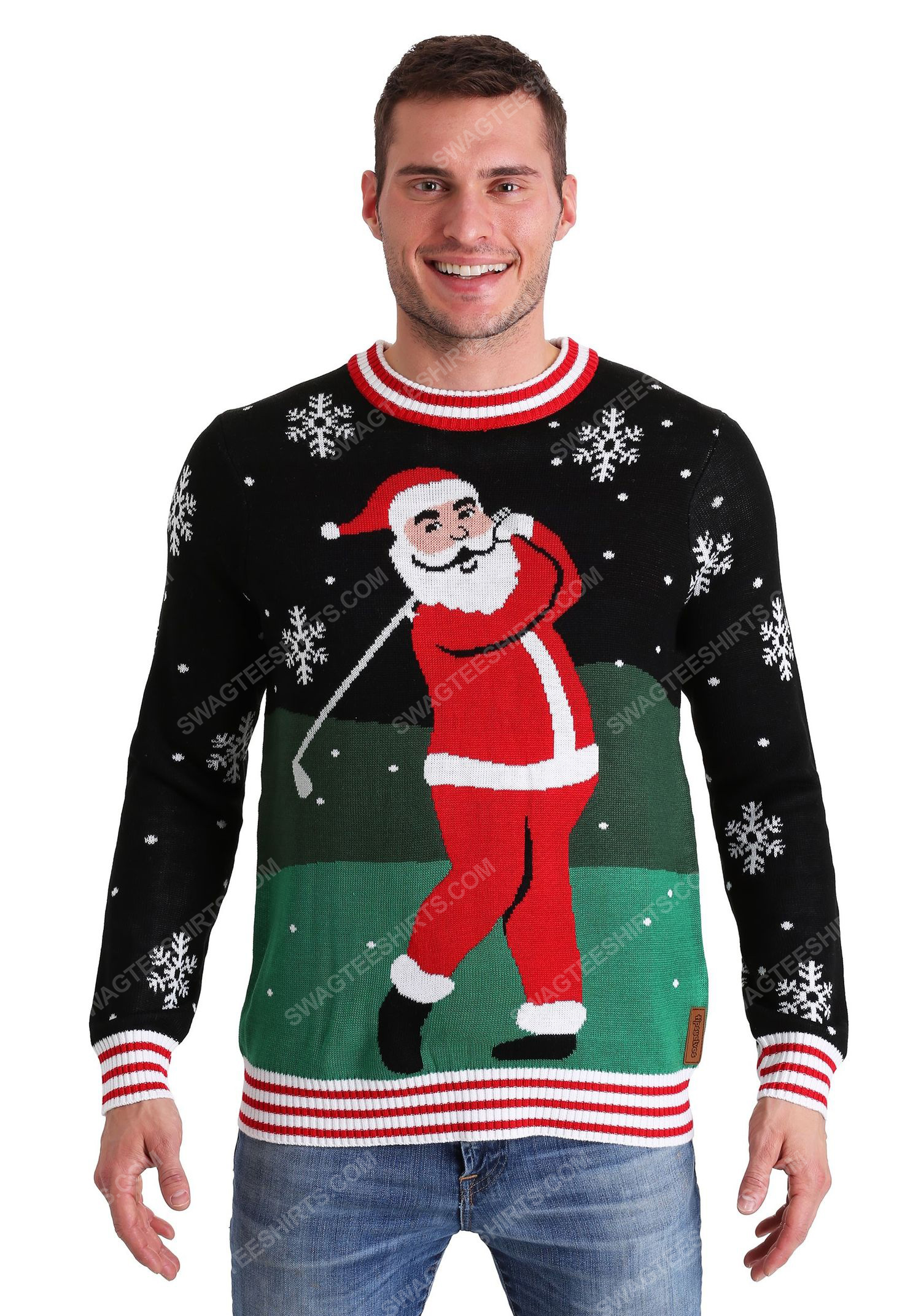 [special edition] Christmas holiday golfing santa claus full print ugly christmas sweater – maria