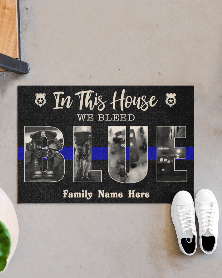 Police In this house we bleed blue custom name doormat Picture 1