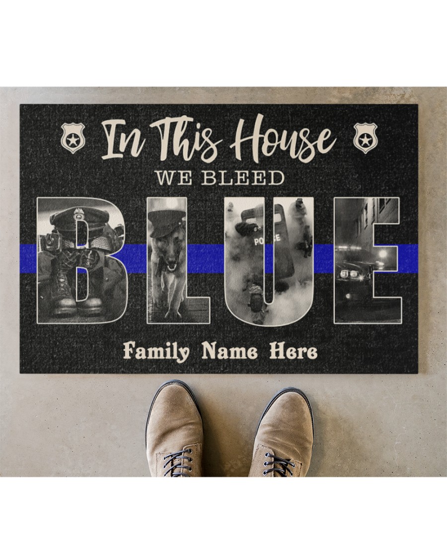 Police In this house we bleed blue custom name doormat Picture 2