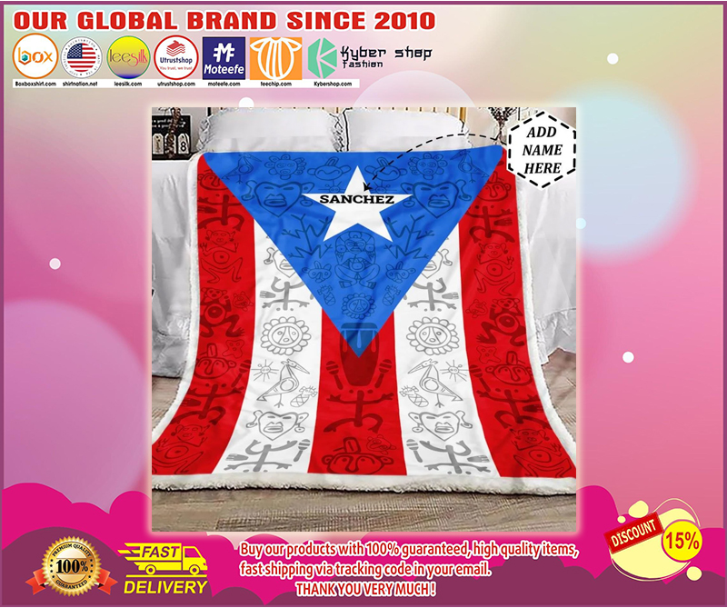Puerto Rico Flag custom personalized name fleece blanket